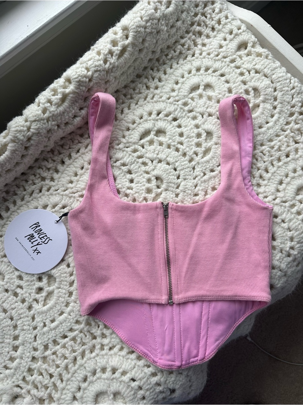 Princess Polly Pink Ribbed Corset Crop - Picture 2 of 4